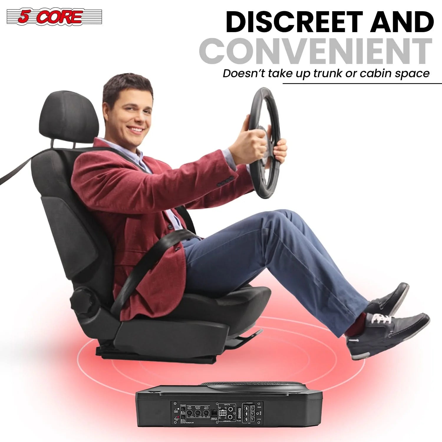 5Core 10 Inch Slim under Seat Car Audio Subwoofer 800W Built in